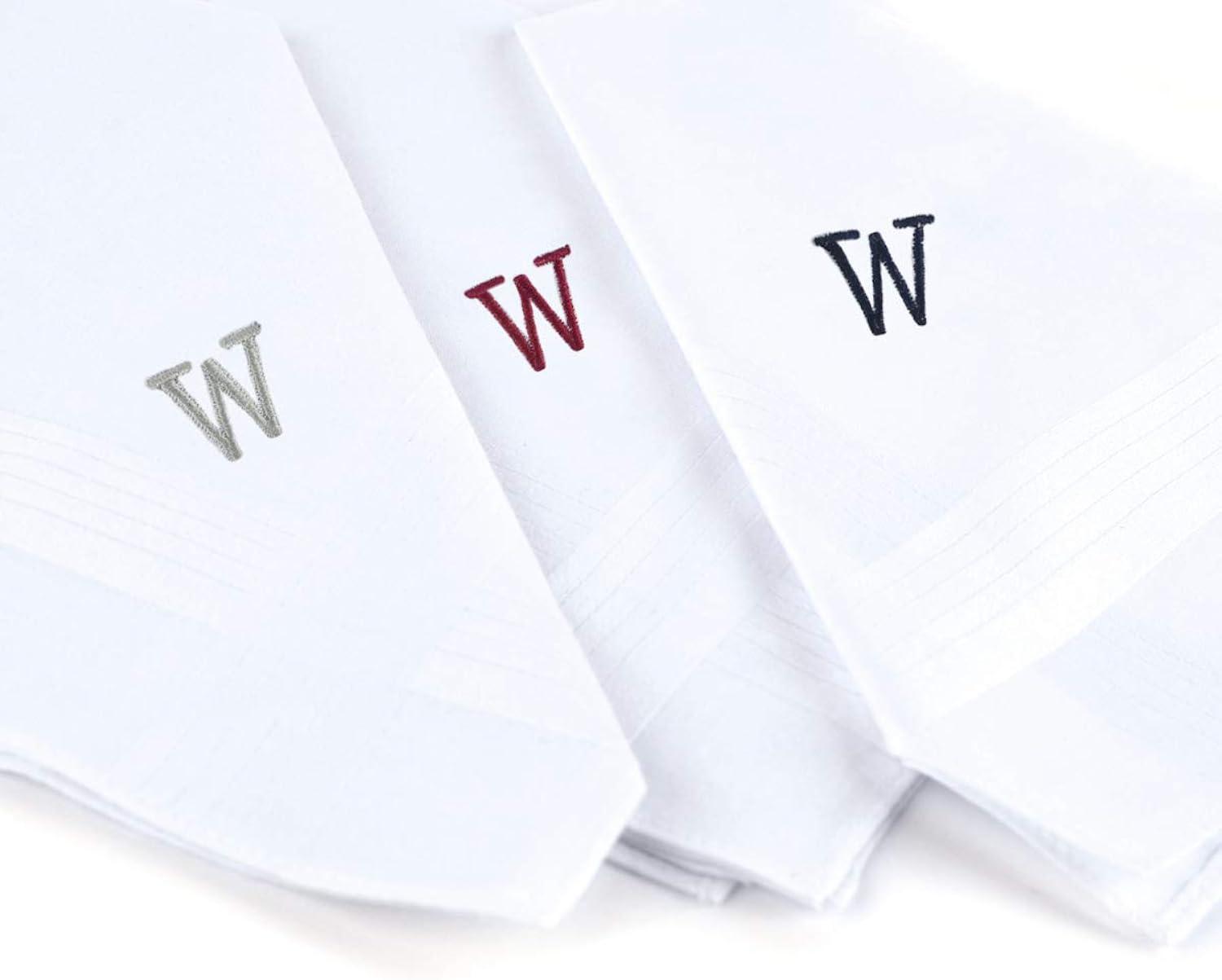 White Cotton Monogrammed Handkerchief Set for Men