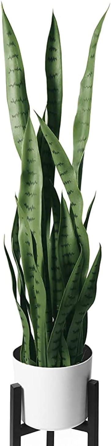 Artificial Fake Snake Plants - Faux Indoor Plant - Modern Decor Artificial House Plant - Large Faux Sansevieria Plant with 28 Tall Leaves - Includes White Pot and Tripod - Green - 36in