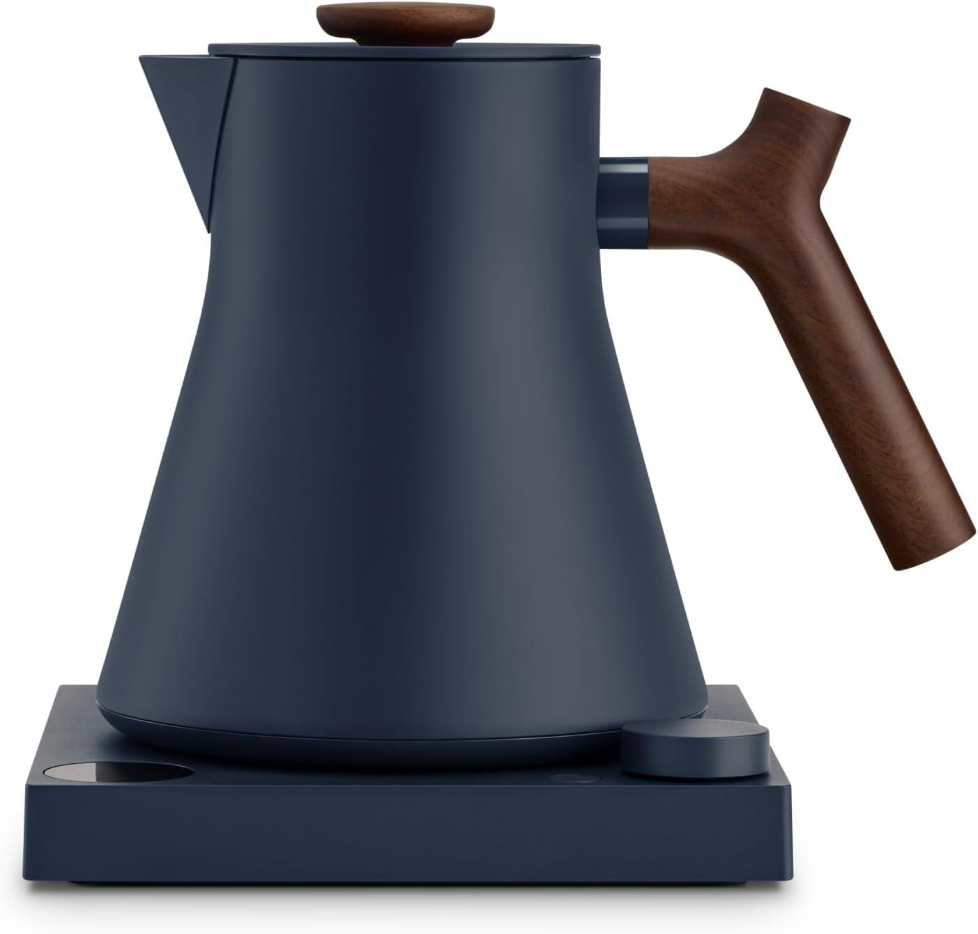 Fellow Corvo EKG Electric Tea Kettle in Stone Blue with Walnut Accents