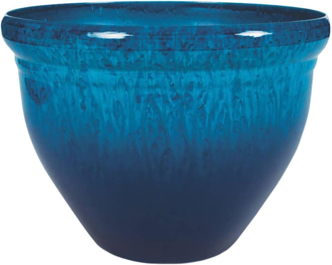 The HC Companies Pizzazz Decorative Round Flower Pots w/Ceramic Look - UV-Resistant Decorative Pot for Outdoor & Indoor Plant Pots - Modern Planter for Flower, Herbs (20” Admiral Blue, Pack of 1)