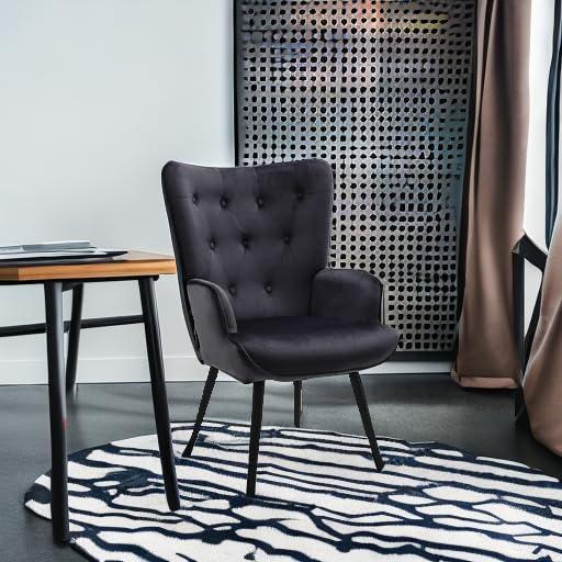 Falvinoryn Velvet Accent Chairs, Wingback Reading Chair, Upholstered Arm Chair, Mid Century Leisure Chairs for Living Room, Black