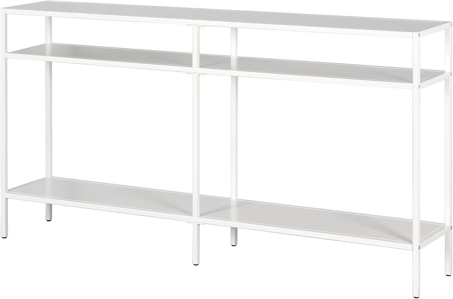 Evelyn&Zoe Sivil 55" Wide Rectangular Console Table with Metal Shelves, Matte White