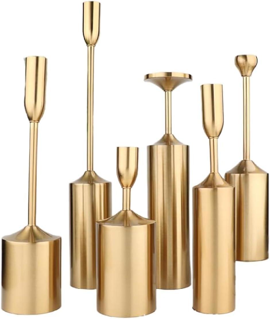 Modern Gold Metal Six-Piece Candle Holder Set