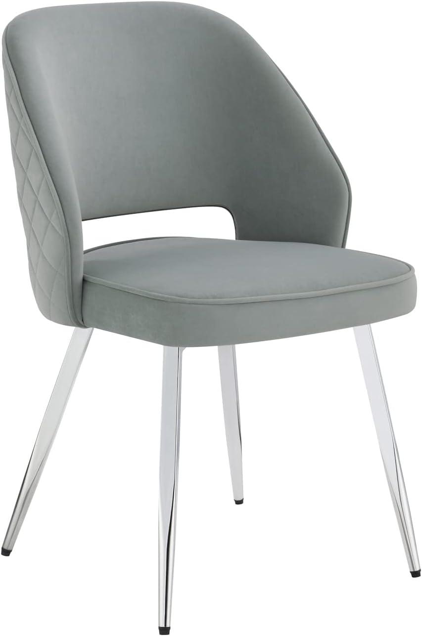 Gray Velvet Upholstered Side Chair with Chrome Legs