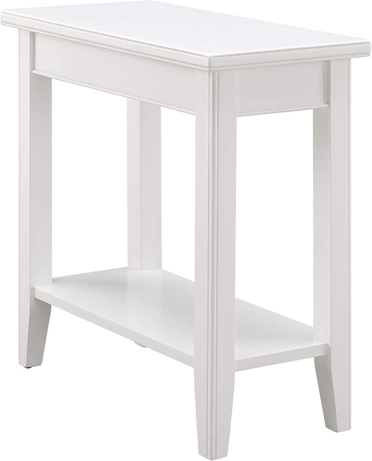 Leick Home 10505-WT Laurent 12 in. Narrow End Side Table, Solid Wood with Shelf, White