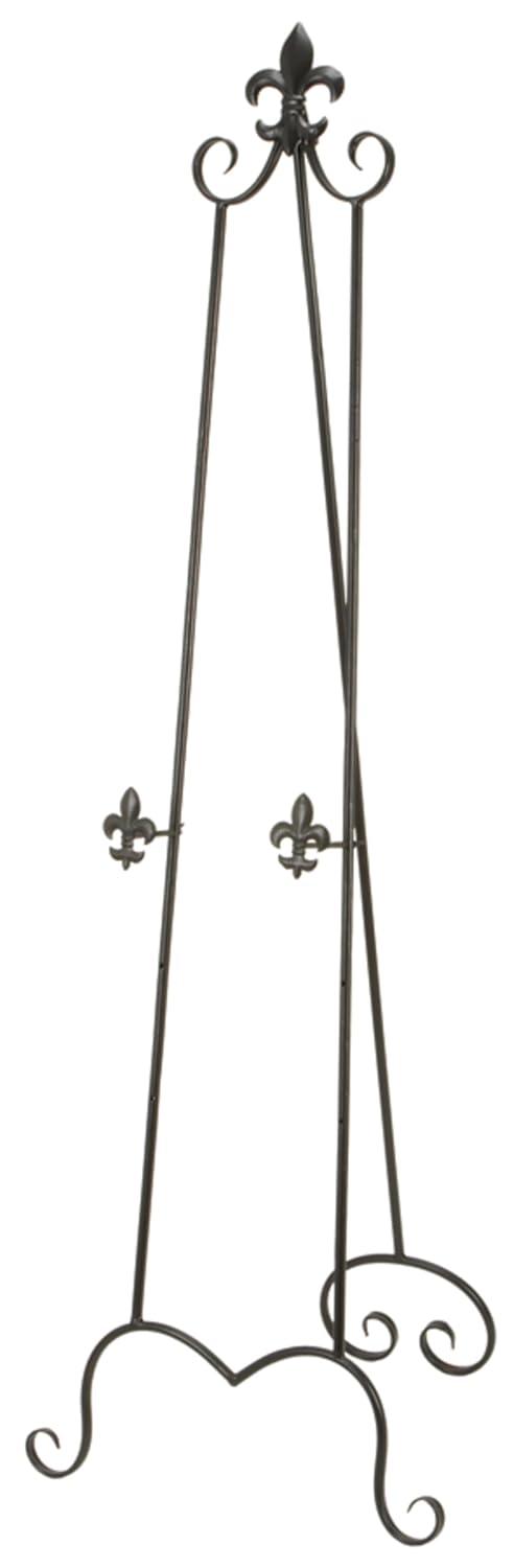 Black Iron Adjustable Floor Easel with Scroll Accents