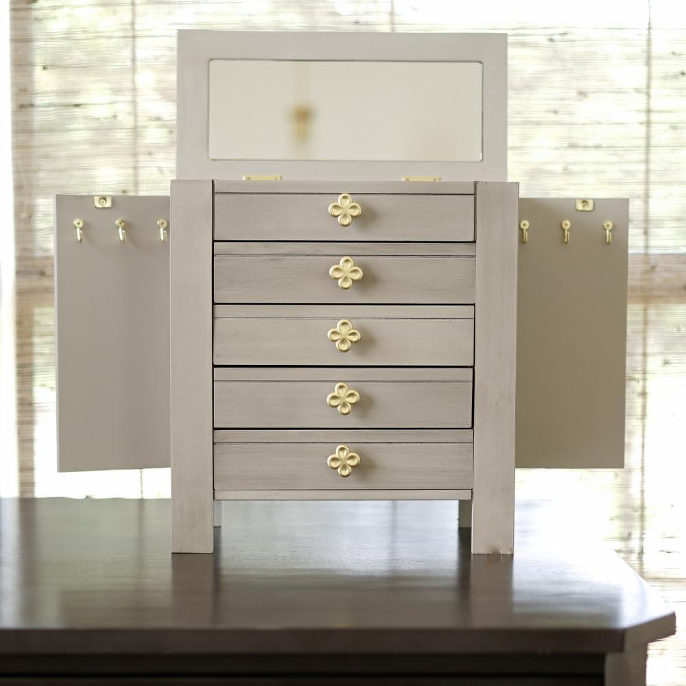 Hives and Honey Emma Wood Jewelry Chest: Modern Grey Tabletop Storage with 4 Drawers for Women