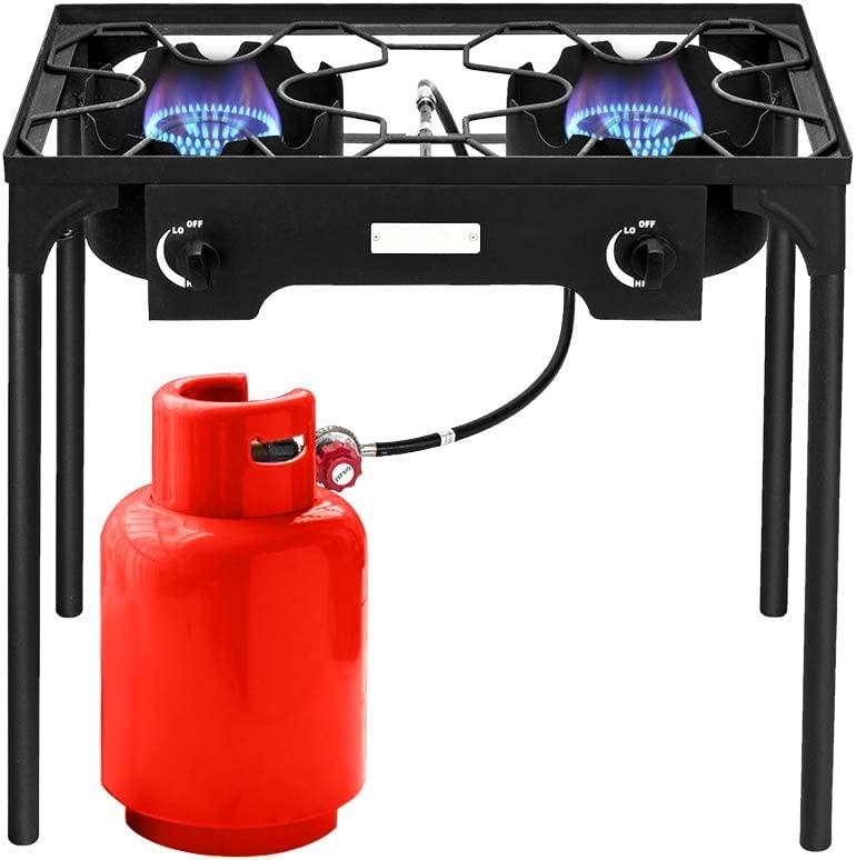 Topcobe Portable Propane Gas Cooker, Iron Cast Patio Burner, Outdoor Stove for Camp Cooking (Three Burner 225000-BTU)