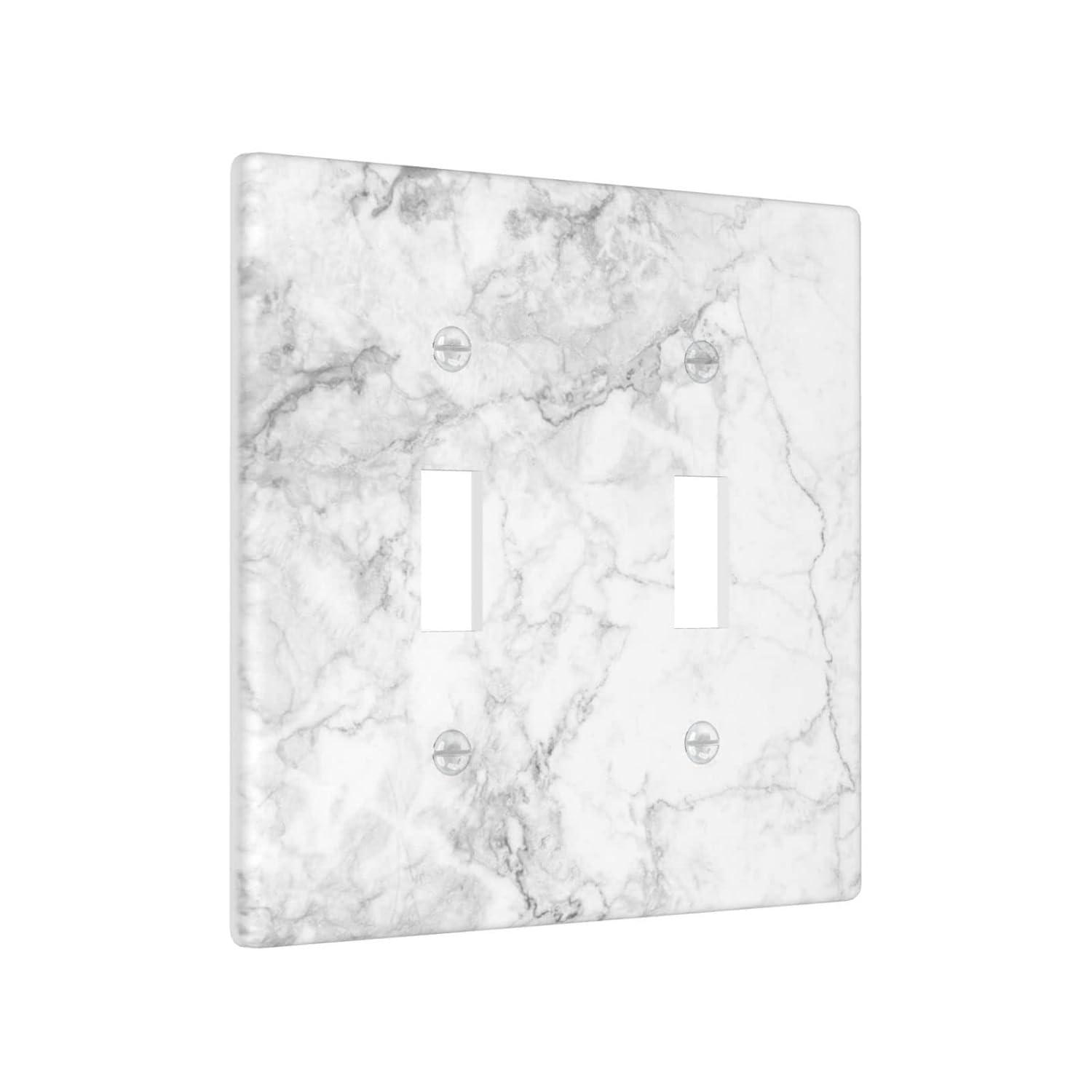 Graphics Wallplates - White Grey Marble Background Print - Double Toggle Wall Plate Cover