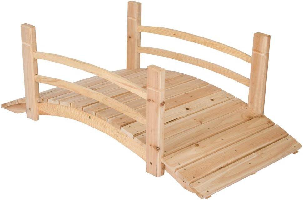 Shine Company Cedar Wood Garden Bridge with Handle Rails in Beige