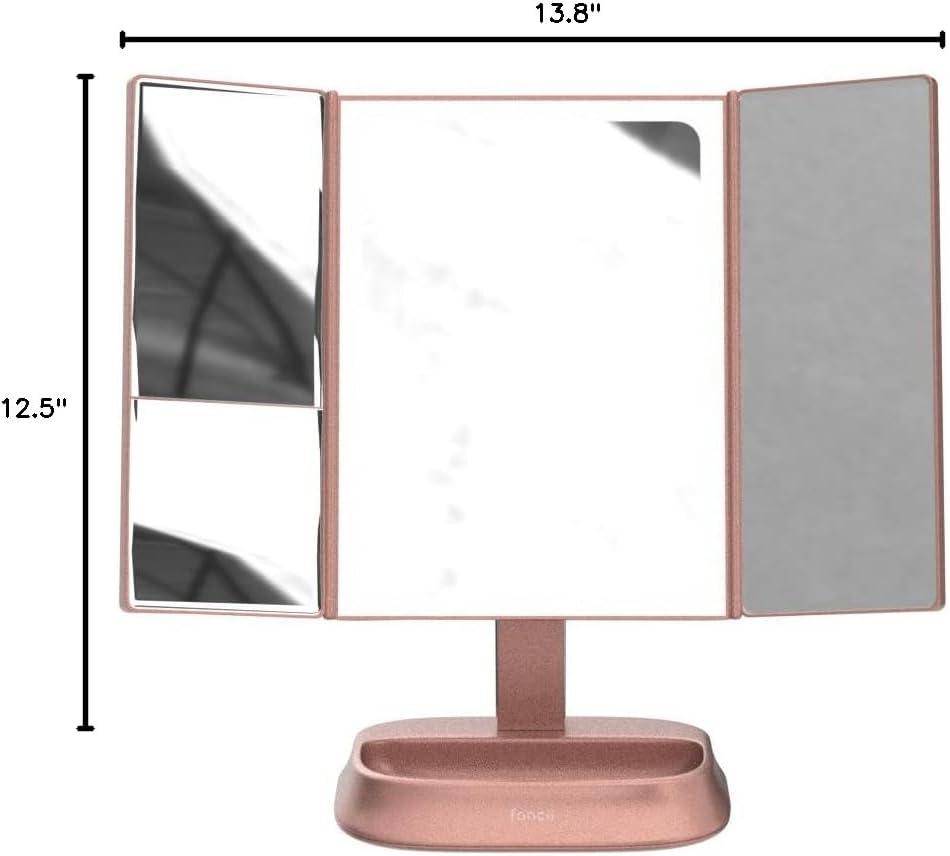 Rose Gold Trifold Vanity Mirror with LED Lights and Magnifications