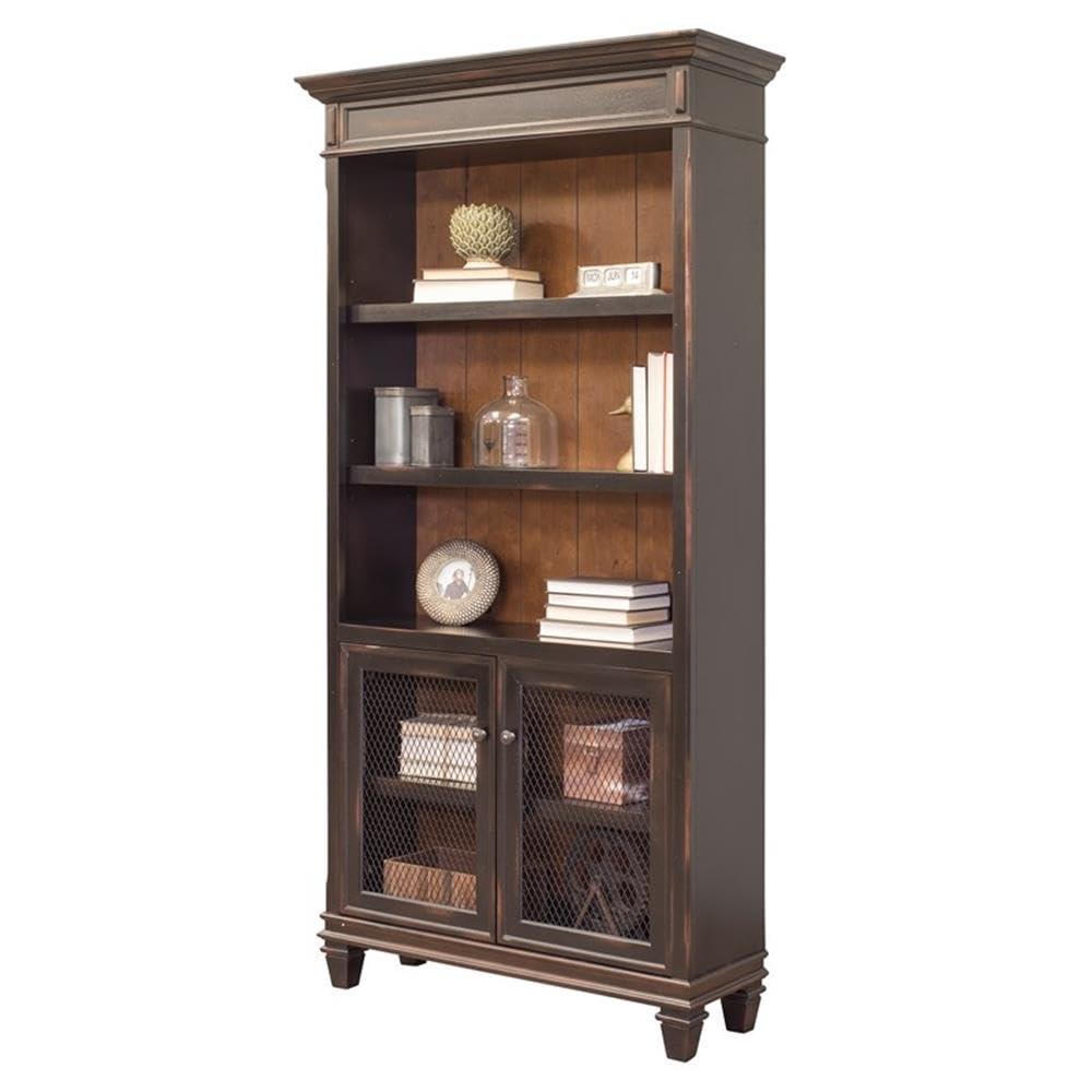 78" Hartford Bookcase with Lower Doors Brown - Martin Furniture: Metal Hardware, Wood Frame, No Assembly Required