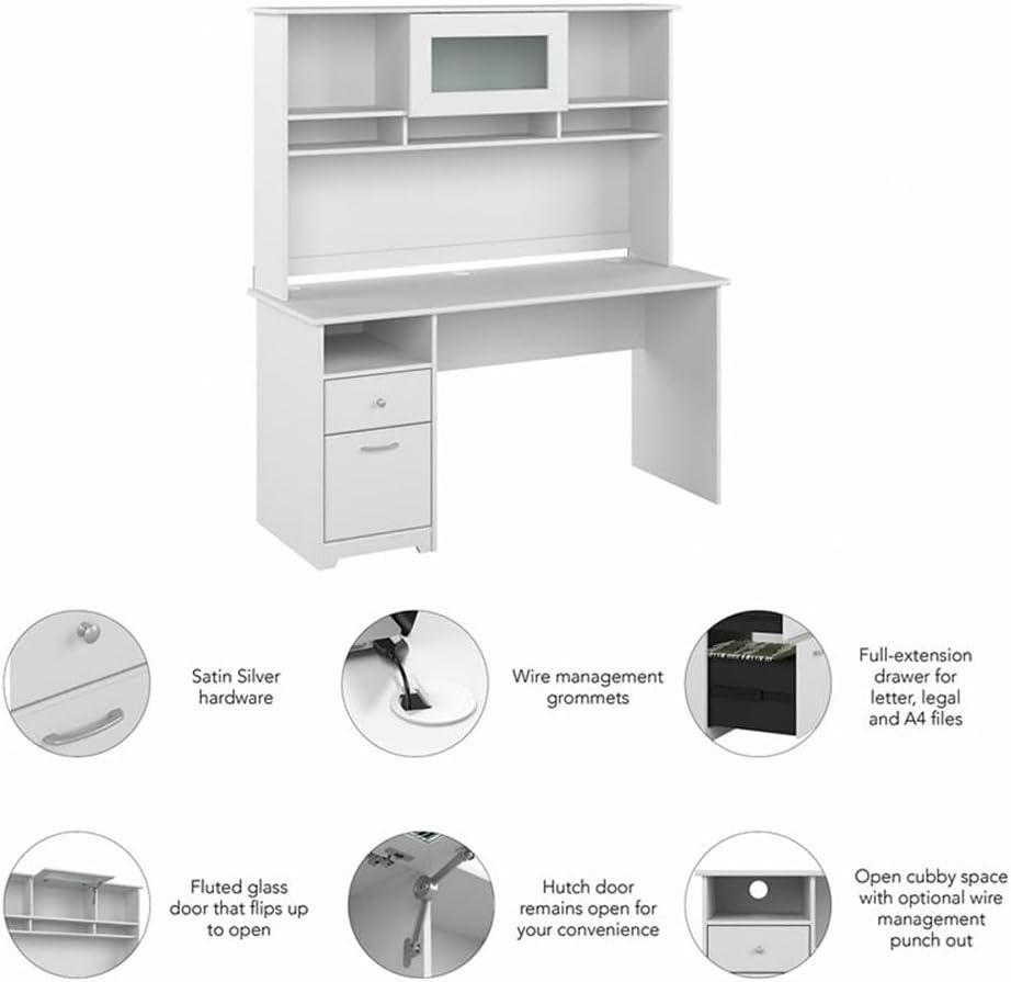 Cabot 60W Computer Desk with Hutch in White - Engineered Wood