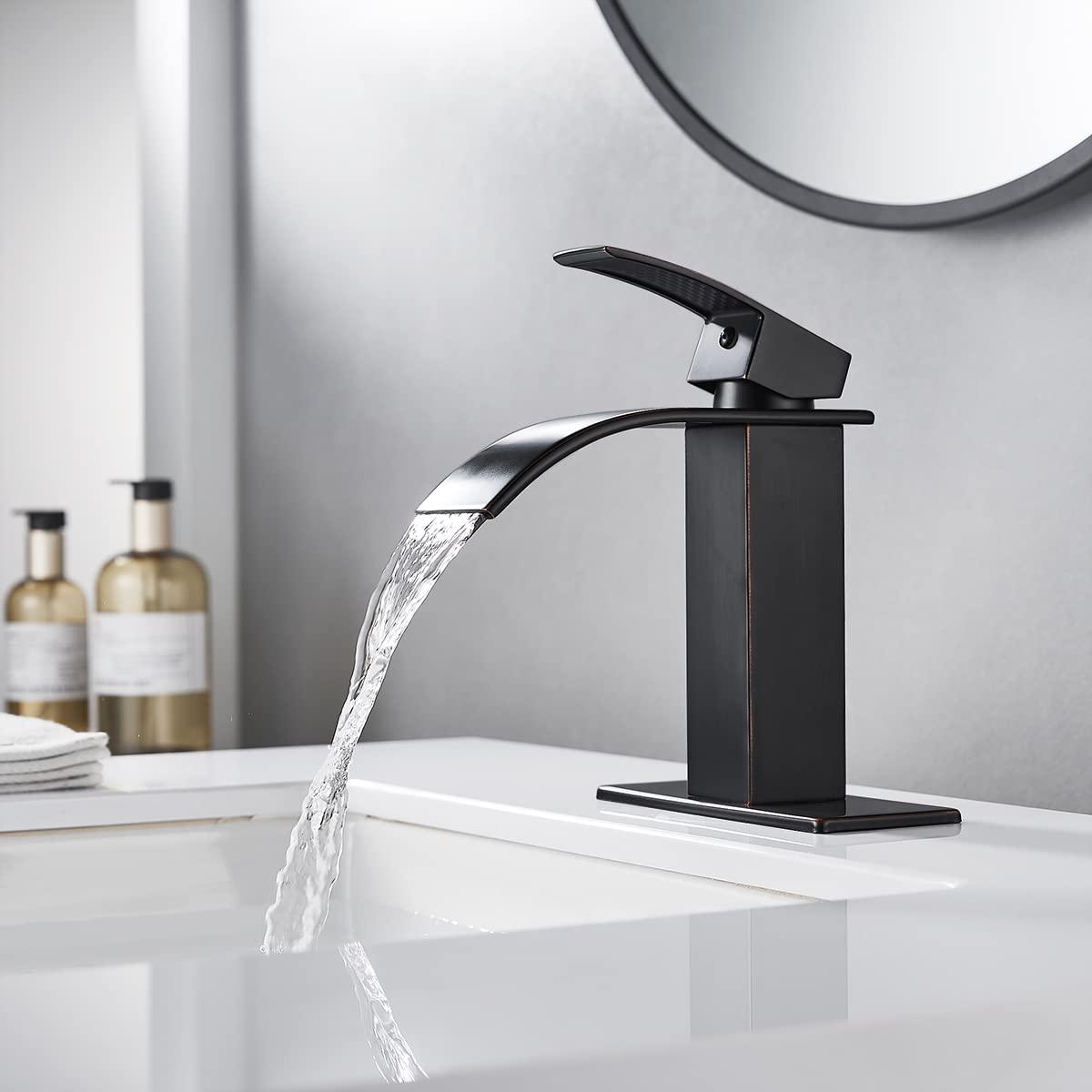 VIBRANTBATH Waterfall Low-Arc Single Hole Bathroom Faucet 6021-ORB