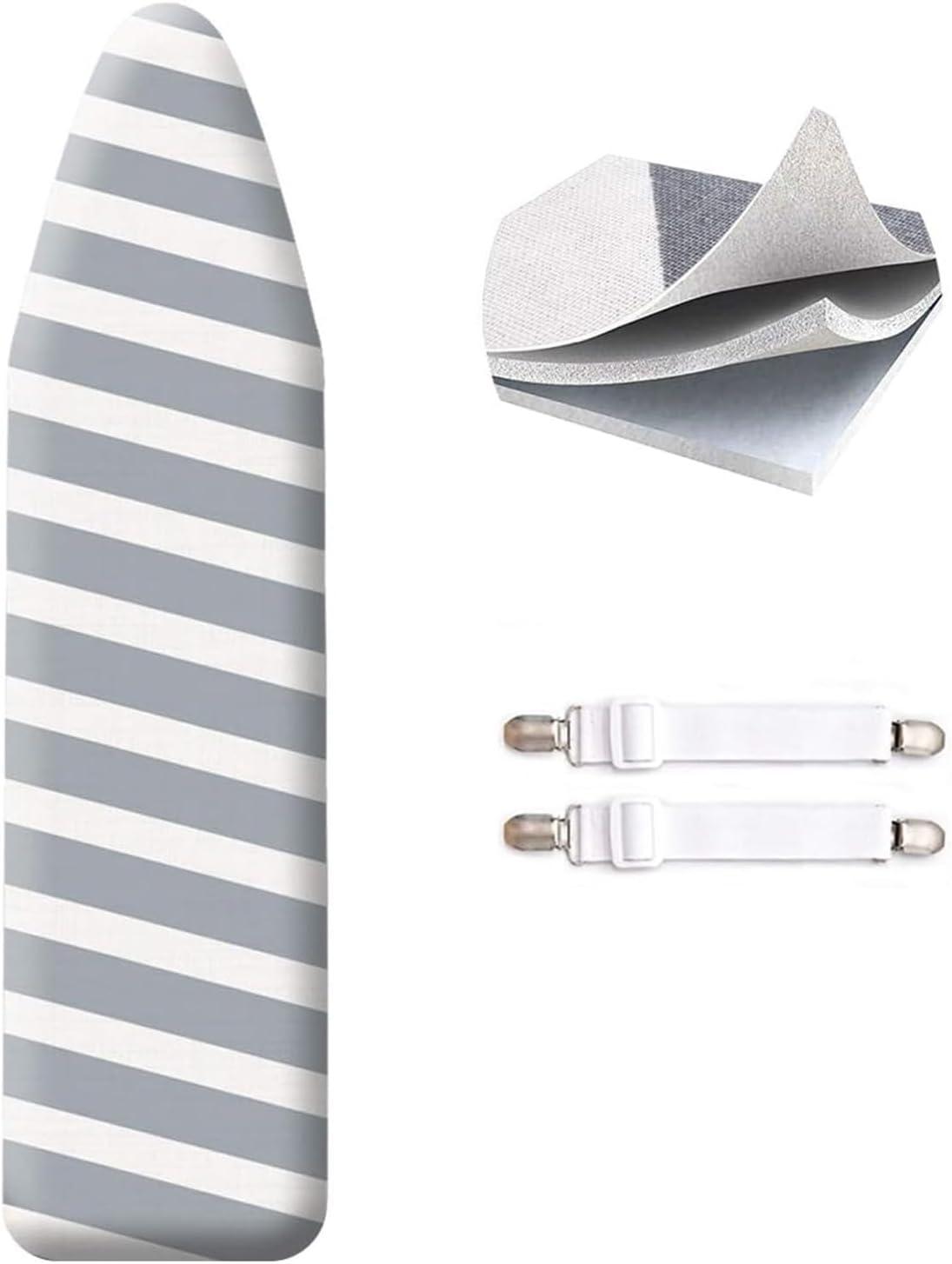 SheeChung 49"x15" Ironing Board Cover and Pad - with Elasticized Edges and 2 Connecting Straps,Premium Heavy Duty 4-Layer Silicone Coated Cover,Heat Reflective,Scorch Resistant