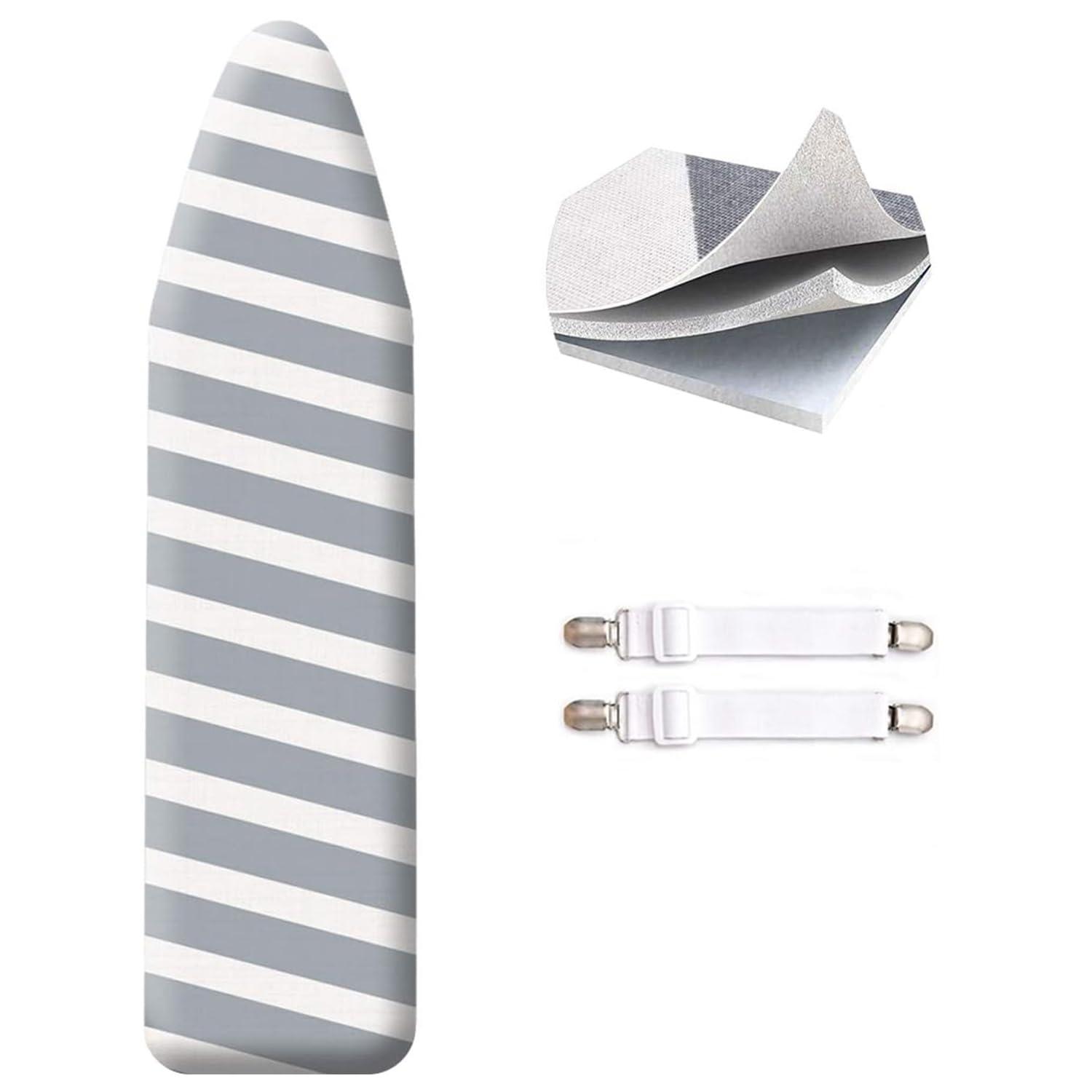 SheeChung 49"x15" Ironing Board Cover and Pad - with Elasticized Edges and 2 Connecting Straps,Premium Heavy Duty 4-Layer Silicone Coated Cover,Heat Reflective,Scorch Resistant
