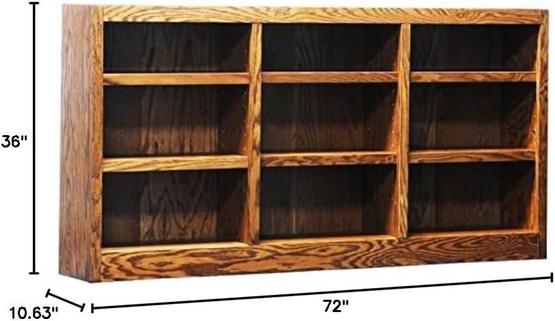 Concepts in Wood Traditional 36" Tall 9-Shelf Triple Wide Wood Bookcase in Oak