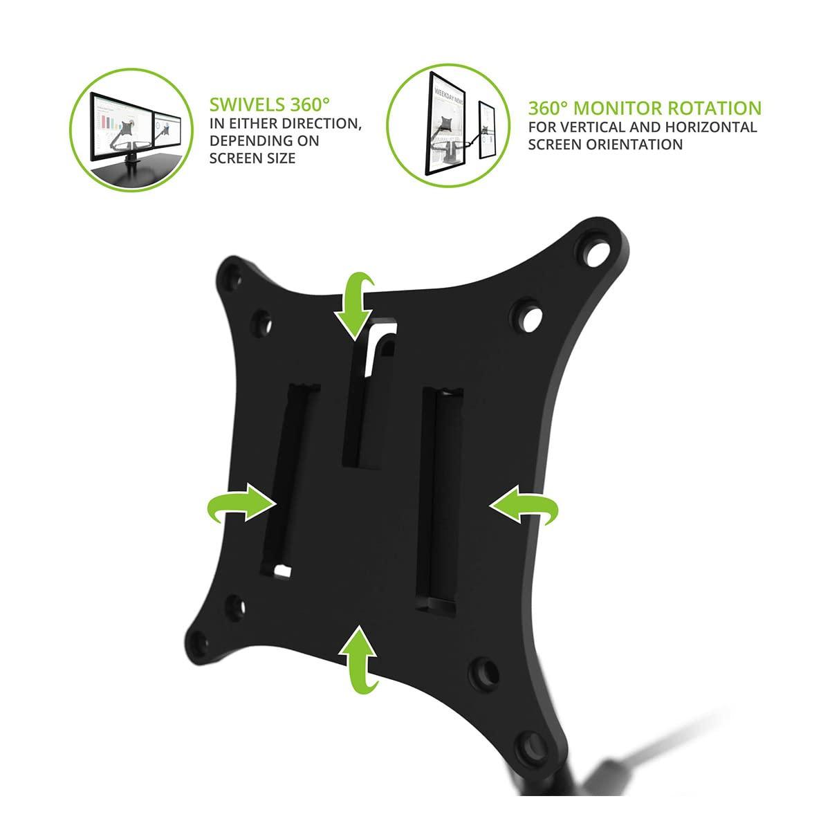 Black Aluminum Dual Monitor Desktop Mount with 360° Rotation