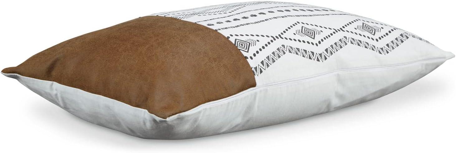 Lanston Rectangular Embroidered Faux Leather Pillow in Caramel White and Black