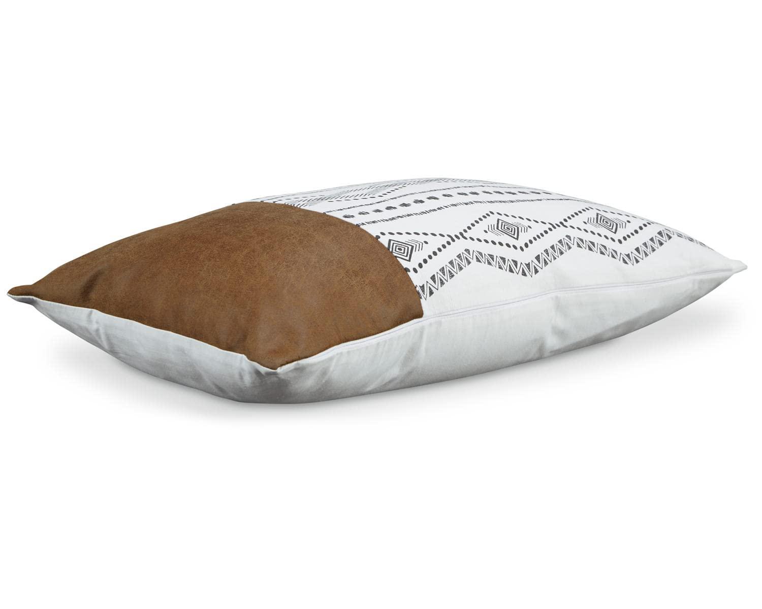 Lanston Rectangular Embroidered Faux Leather Pillow in Caramel White and Black