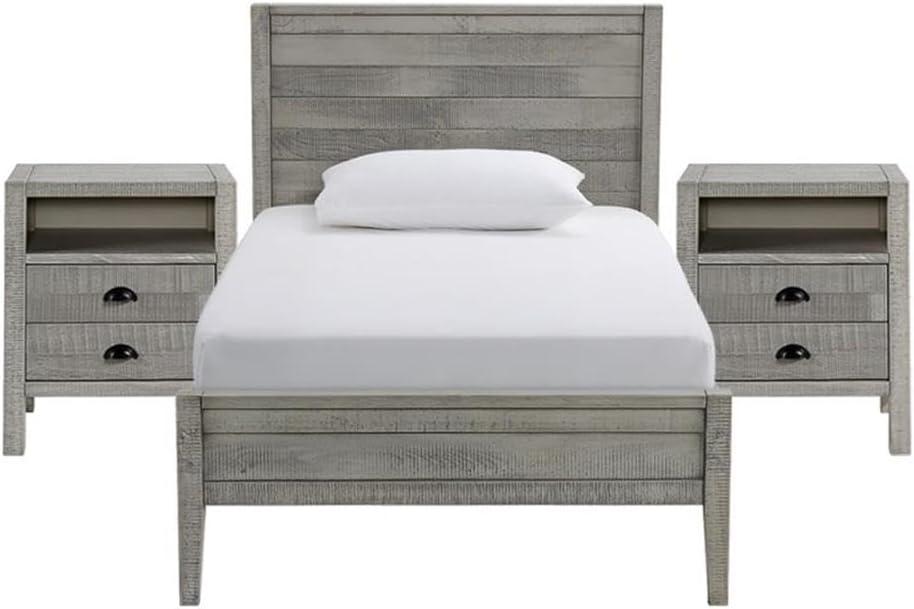 Alaterre Windsor Wood Farmhouse Industrial Bohemian Style 3 Pc Bedroom Set With Slat Twin Bed 2 Nightstands