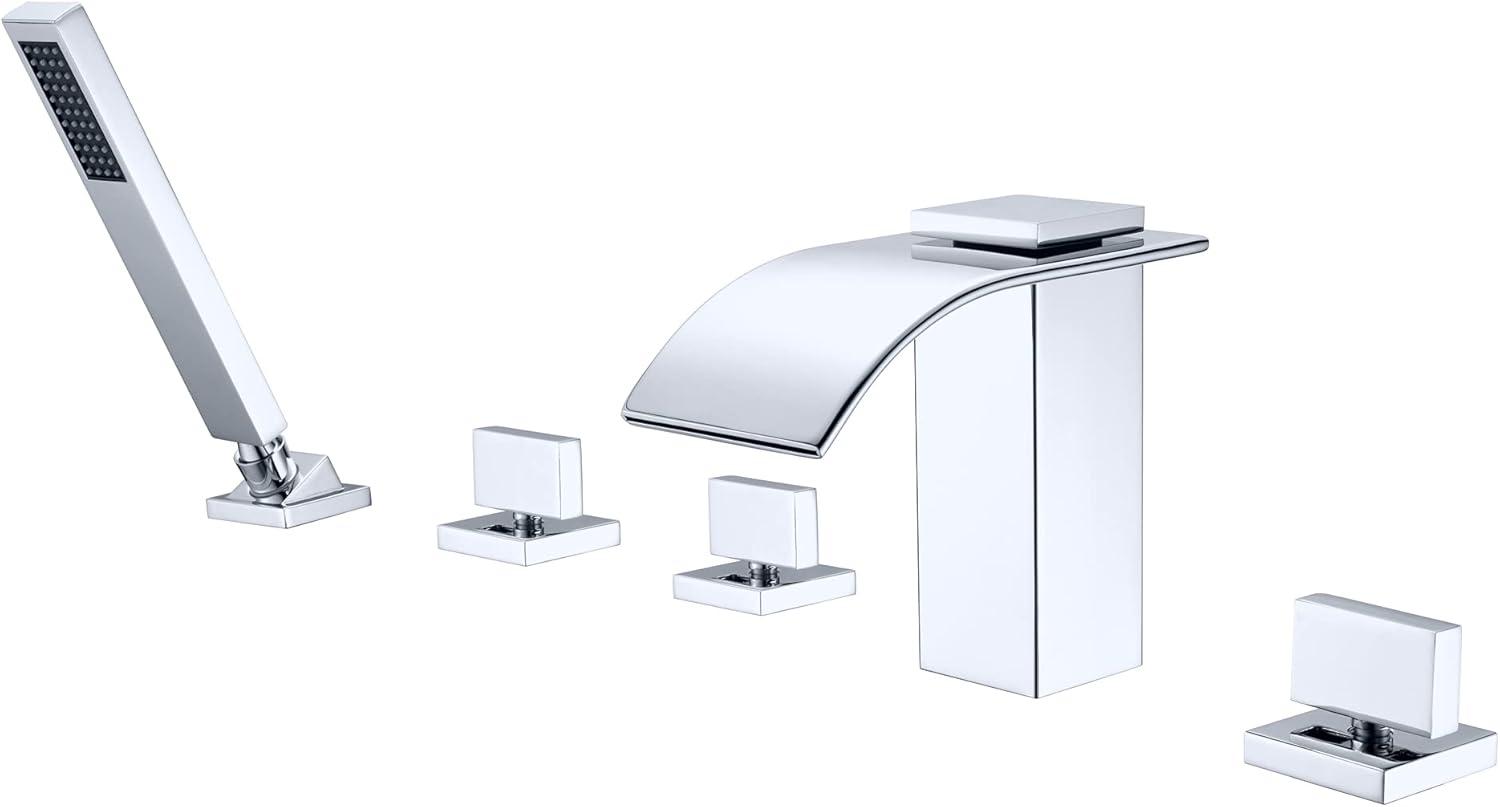 Waterfall Bathtub Faucet,Deck Mount Roman Tub Faucet with Handheld Shower