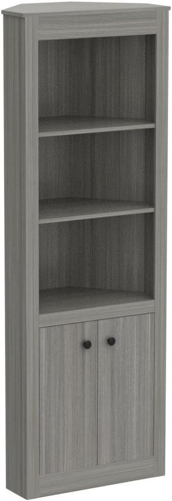 Smoke Oak 76'' Corner Bookshelf with Concealed Storage