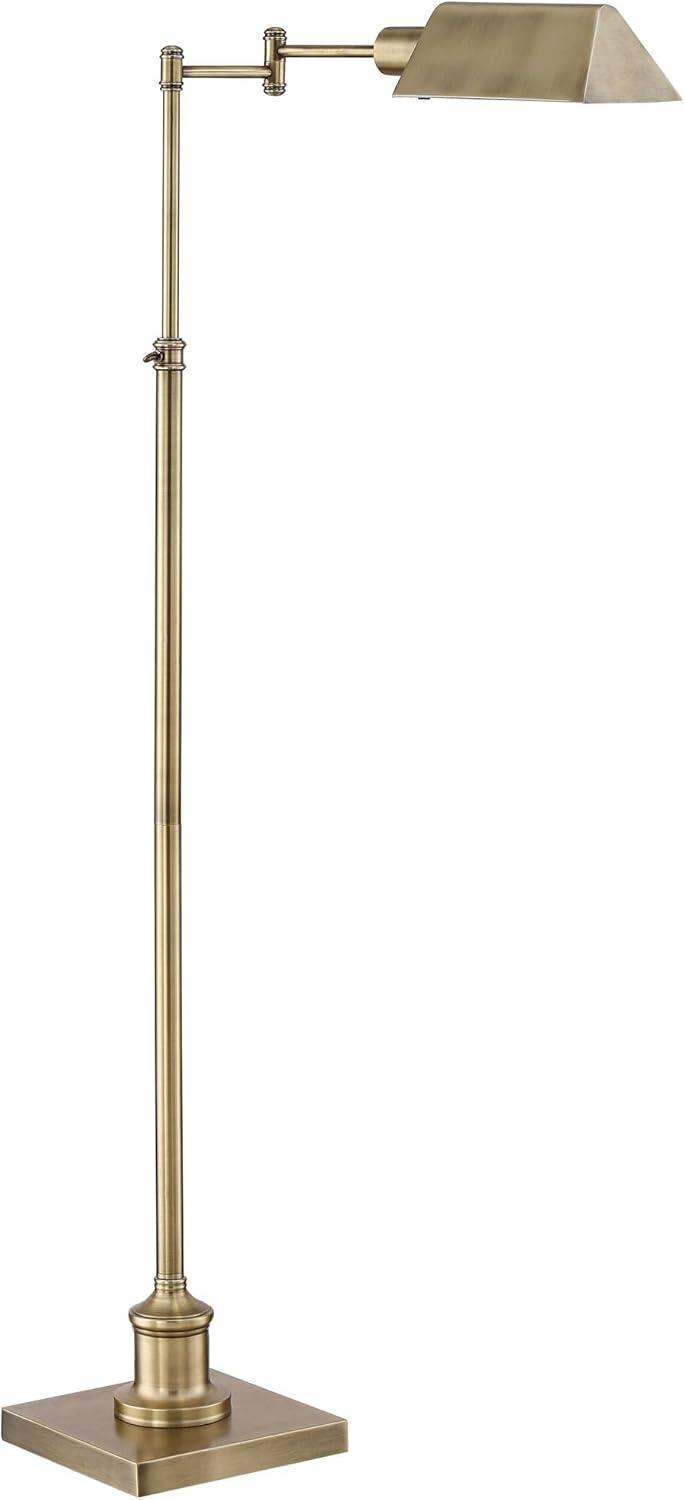 Regency Hill Industrial Adjustable Swing Arm Pharmacy Floor Lamp with USB Charging Port 54" Tall Aged Brass Living Room Reading