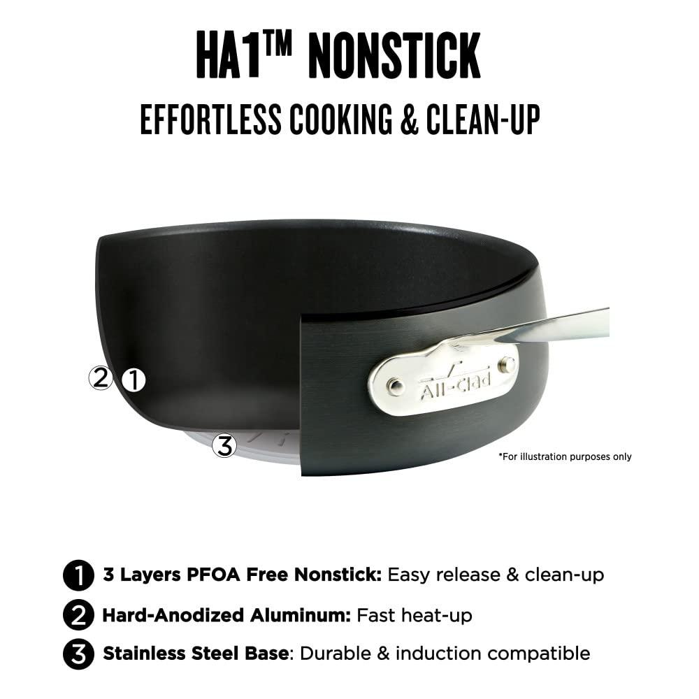 All-Clad 4 Quart Nonstick Sauteuse with Acacia Wood Trivet & Spoon and Glass Lid, HA1 Hard Anodized Cookware
