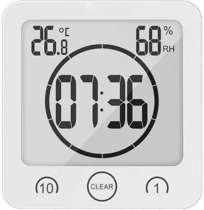 Bathroom Shower Clock Digital Clock Timer Large LCD Display Touch Screen Timer with Temperature Humidity Display for Bathroom Shower Kitchen,white，G169791