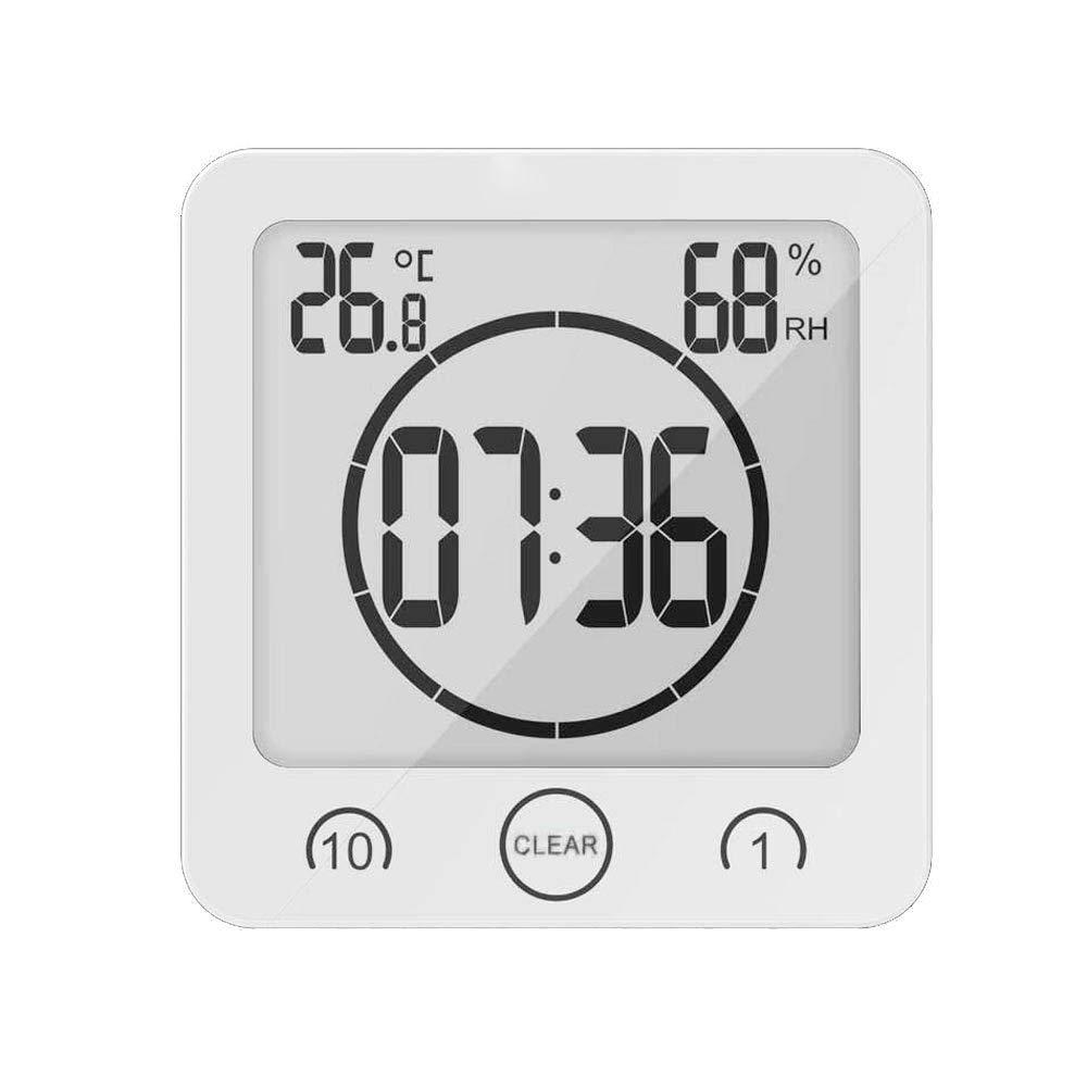 Bathroom Shower Clock Digital Clock Timer Large LCD Display Touch Screen Timer with Temperature Humidity Display for Bathroom Shower Kitchen,white，G169791