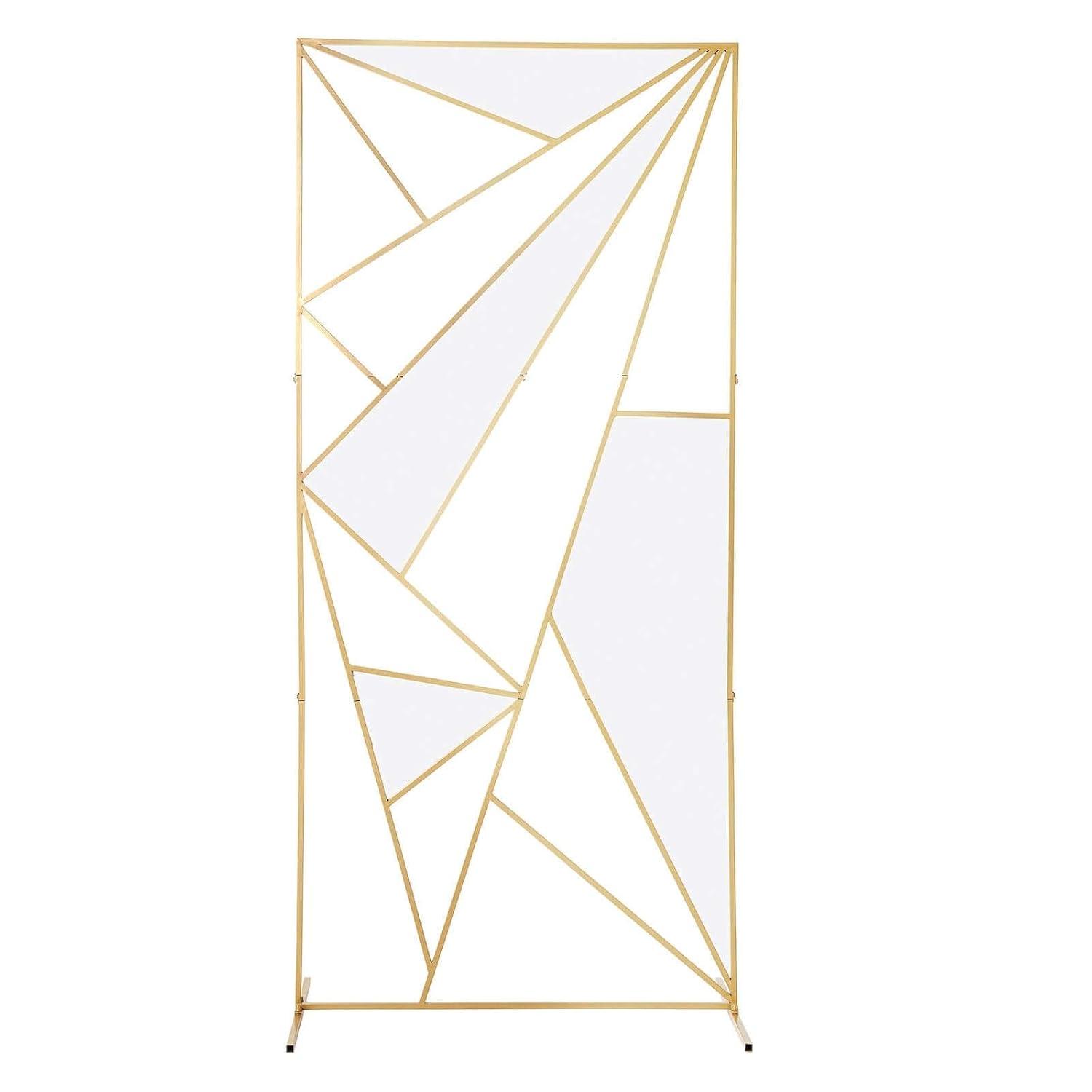 Efavormart 7ft Tall Gold Metal Geometric Wedding Backdrop Rectangle Floor Stand, Flower Stand Doorway Wall Prop With Cloudy Film Insert for Weddings, Showers, Party, Centerpiece Decorations