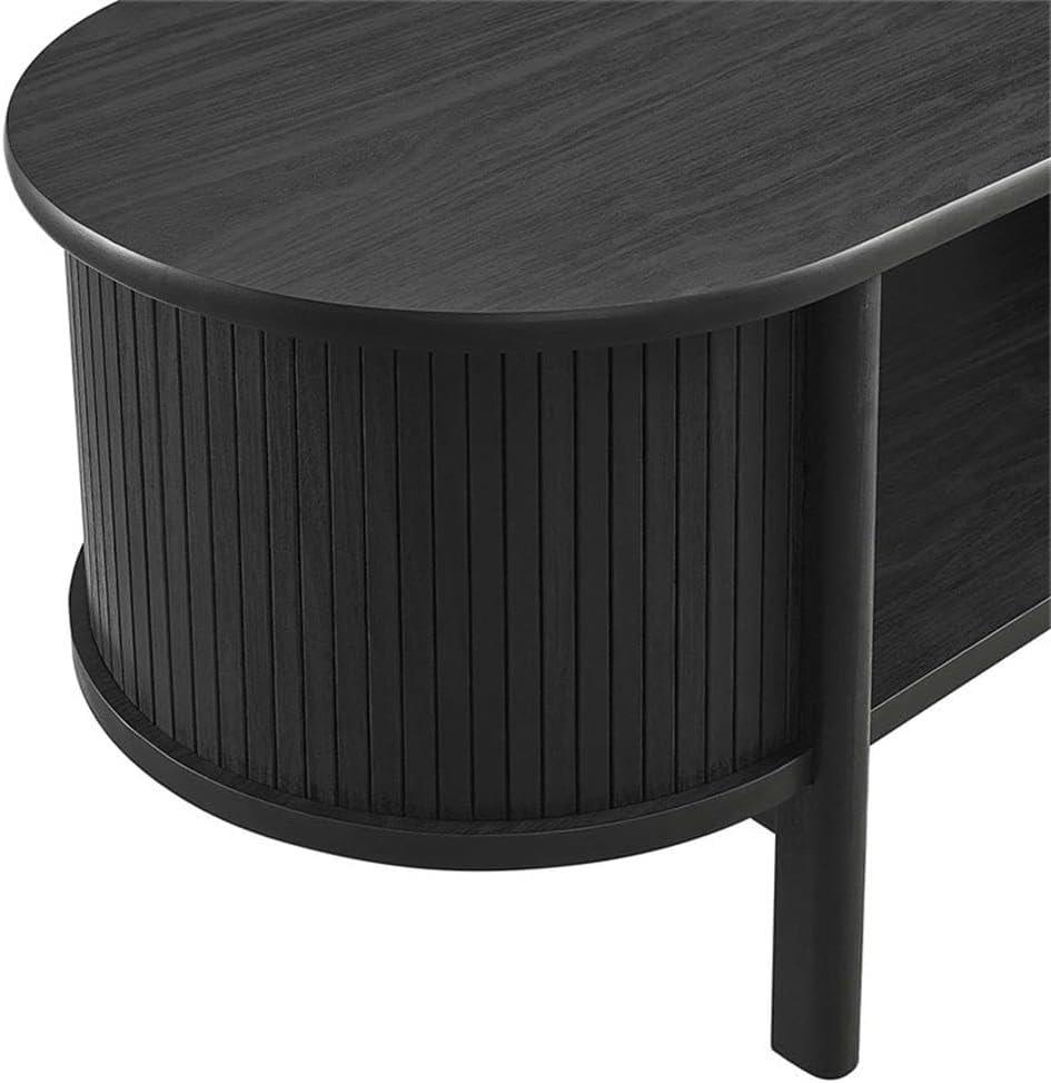 Cadence Black Oval Wood Coffee Table with Storage