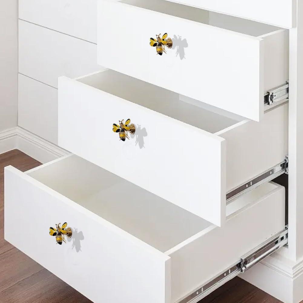 Stylish Yellow Bee Knob Handle 4 Pcs Zinc Alloy Furniture Decoration Accessories(Bee) for Cupboards, Wardrobes, Drawers, Bedside Cabinets, Closet Doors - Designed for Home or Office