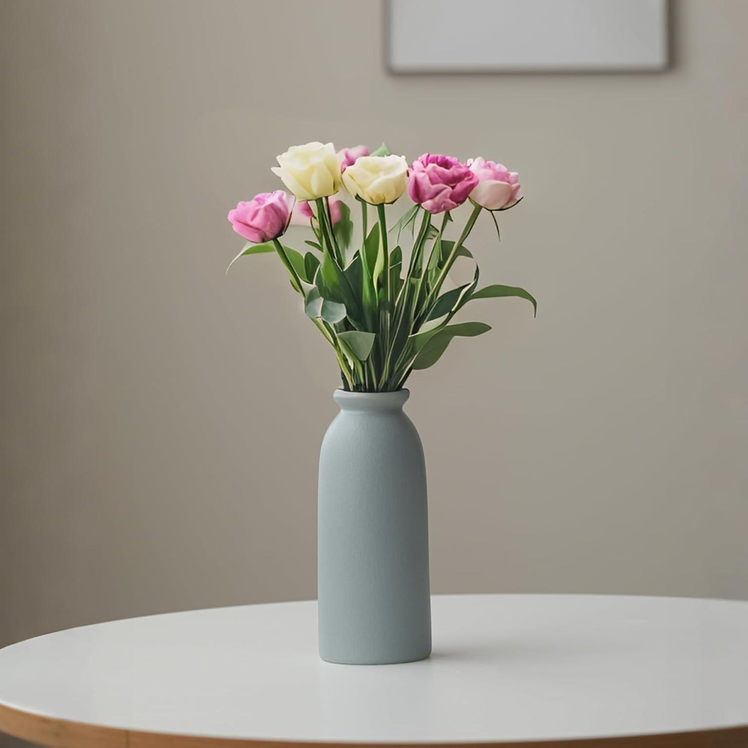 Latitude Run® Set Of 3 Multicolor Ceramic Vases For Home Decor, Farmhouse Style Centerpieces For Living Room, Table, Fireplace, Or Entryway (Blue Mix)