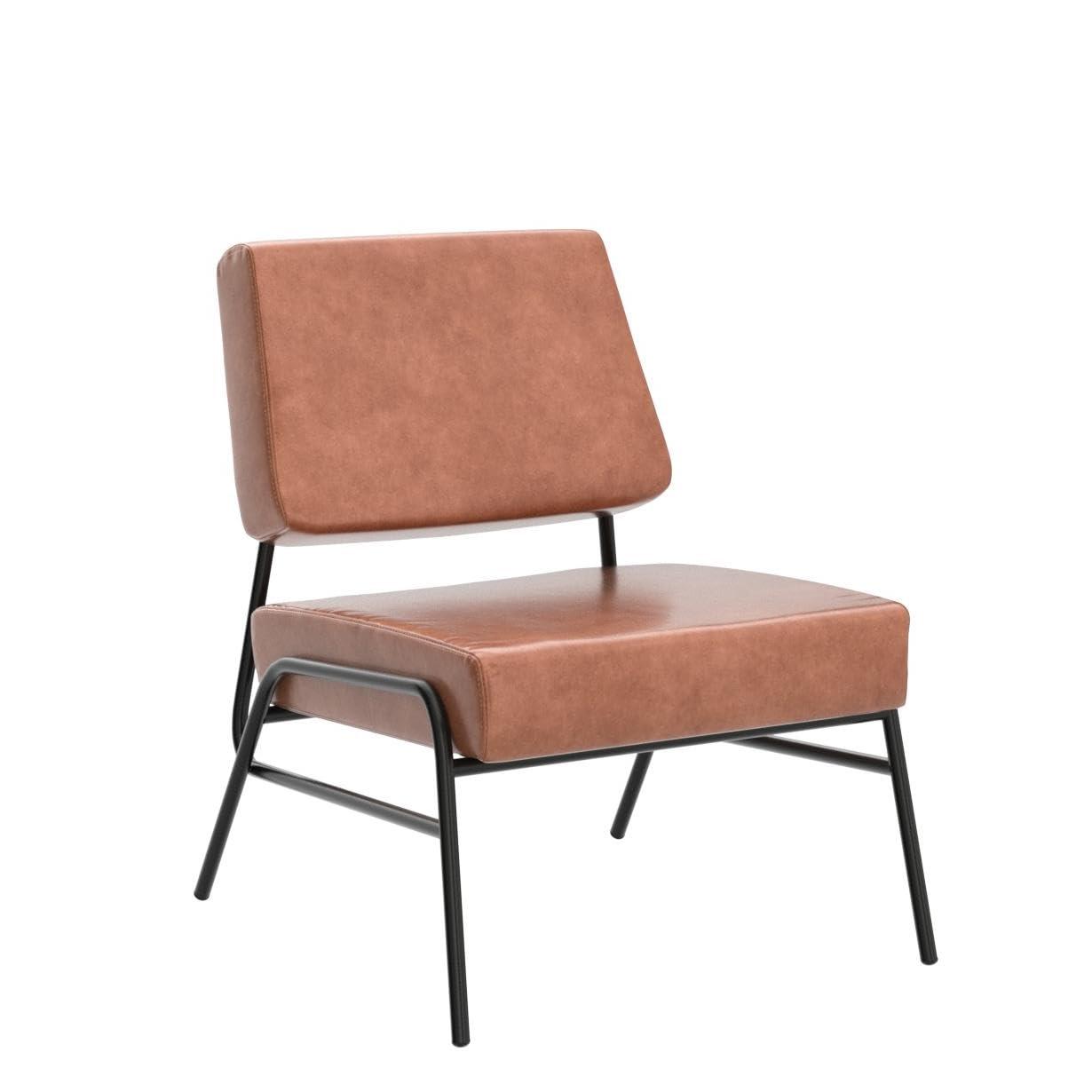 AWQM Faux Leather Accent Chair, Mid-Century Modern Armless Lounge Chair with Metal Frame Upholstered Waiting Room Chair,Office Chair Single Sofa Chairs for Living Room Bedroom,Brown