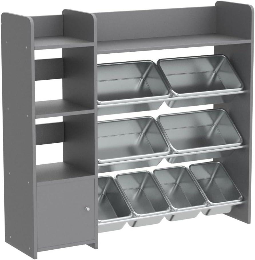 Gray Kids Toy Storage Organizer with Bookshelf and Bins