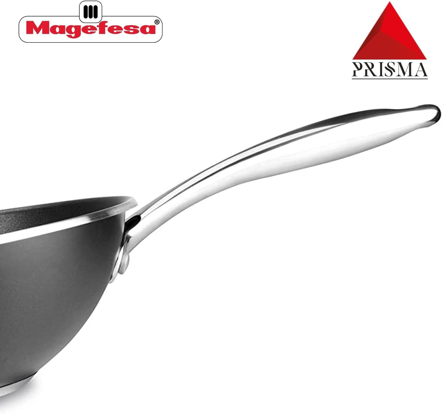 MAGEFESA Prisma 11" Stainless Steel Wok with Triple-Layer Nonstick Coating, Induction-Compatible, Oven & Dishwasher Safe, Stir-Fry Pan