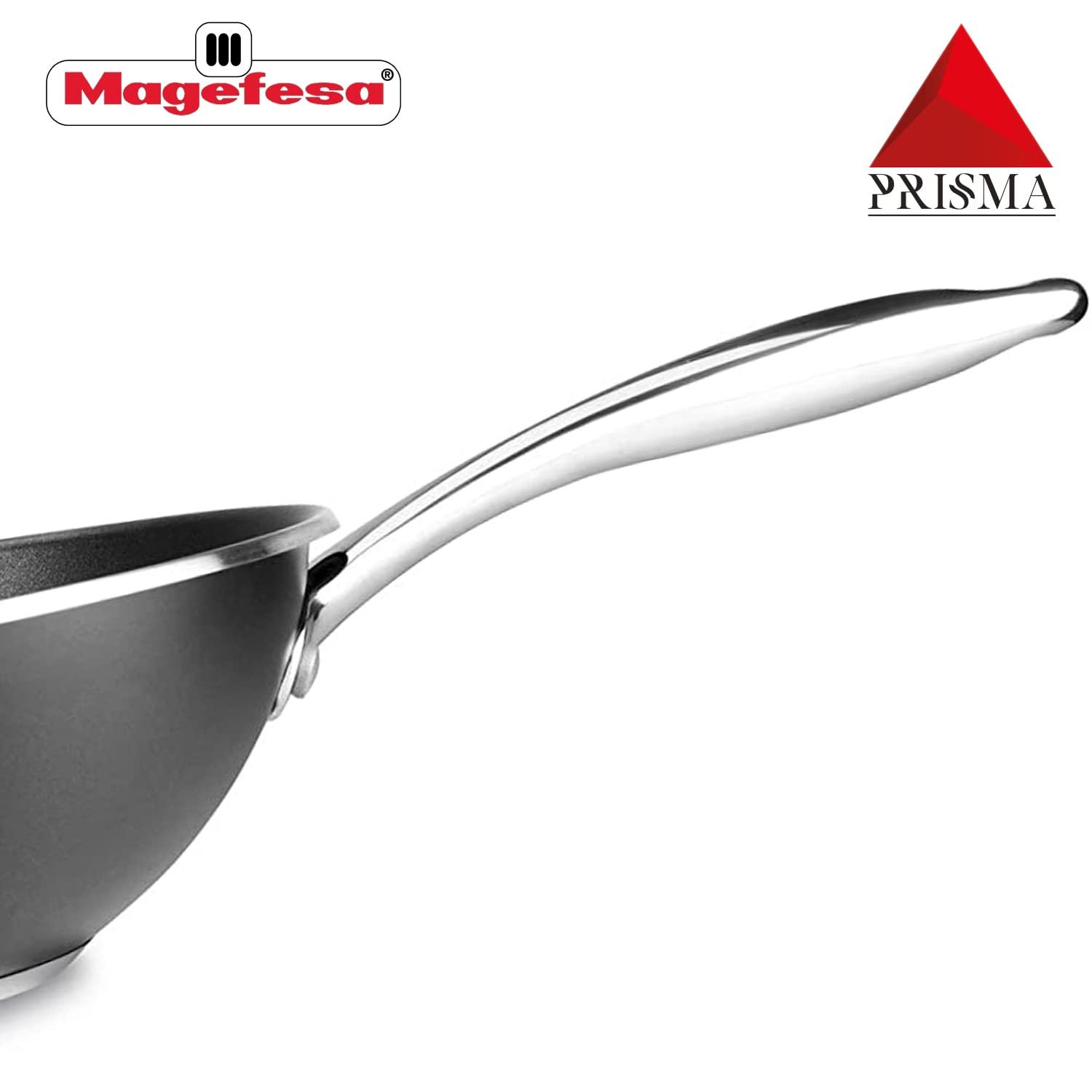 MAGEFESA Prisma 11" Stainless Steel Wok with Triple-Layer Nonstick Coating, Induction-Compatible, Oven & Dishwasher Safe, Stir-Fry Pan