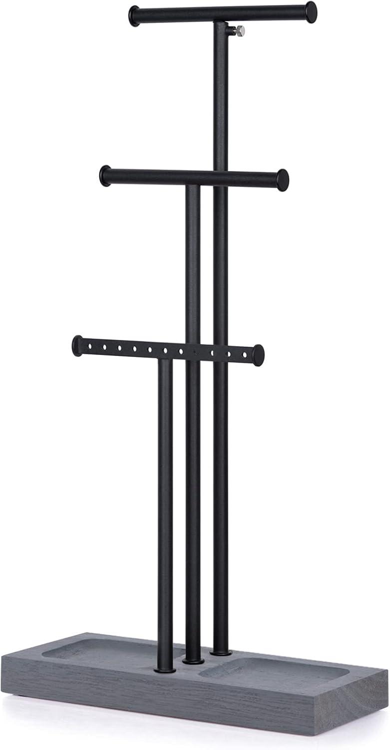 Love-KANKEI Jewelry Organizer Stand Metal & Wood Base and Large Storage Necklaces Bracelets Earrings Holder Organizer Gift Black and Weathered Grey C49