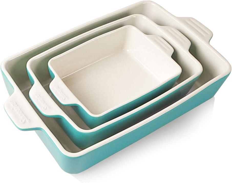 SWEEJAR Ceramic Bakeware Set, Rectangular Baking Dish Lasagna Pans for Cooking, Cake Dinner, Banquet and Daily Use(Turquoise)