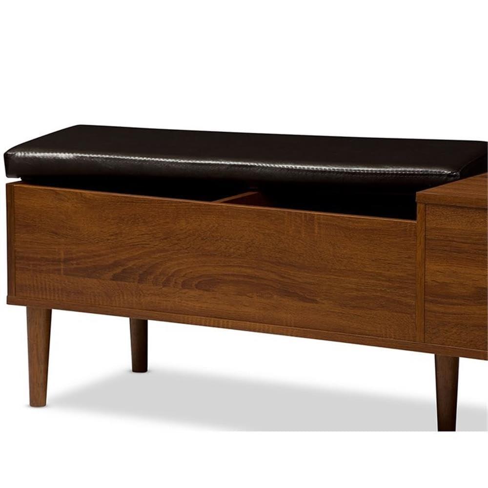 Baxton Studio Merrick Mid-century 1-drawer 2-tone Oak and Dark Brown Wood Entryway Storage Cushioned Bench Shoe Rack