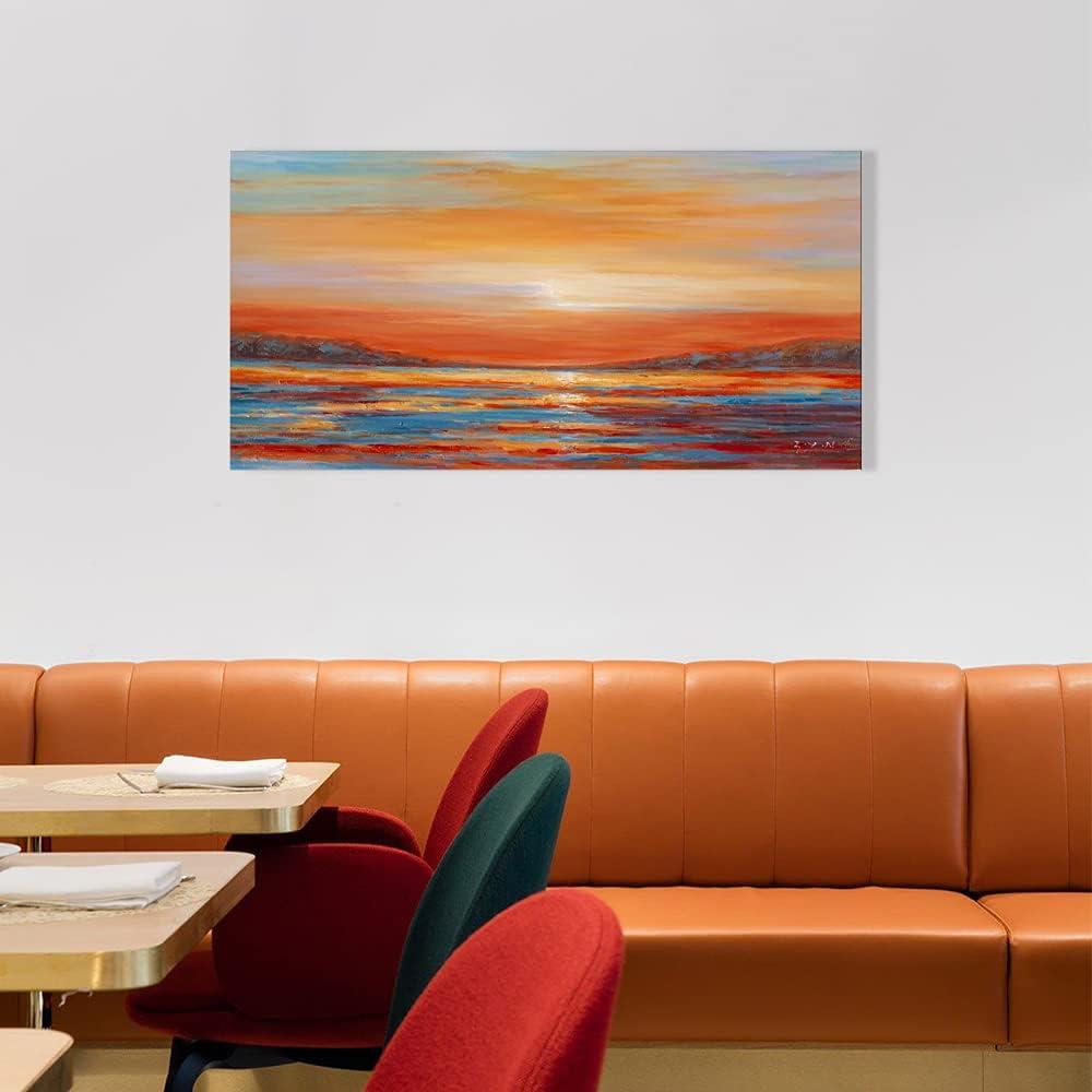 ONETECH Colorful Ocean Sunset Abstract Beach Wall Art for Living Room Orange Red Warm Sunrise Artwork Bathroom Wall Decor Large Beach Posters Picture over the Bed - 20x16 Inch