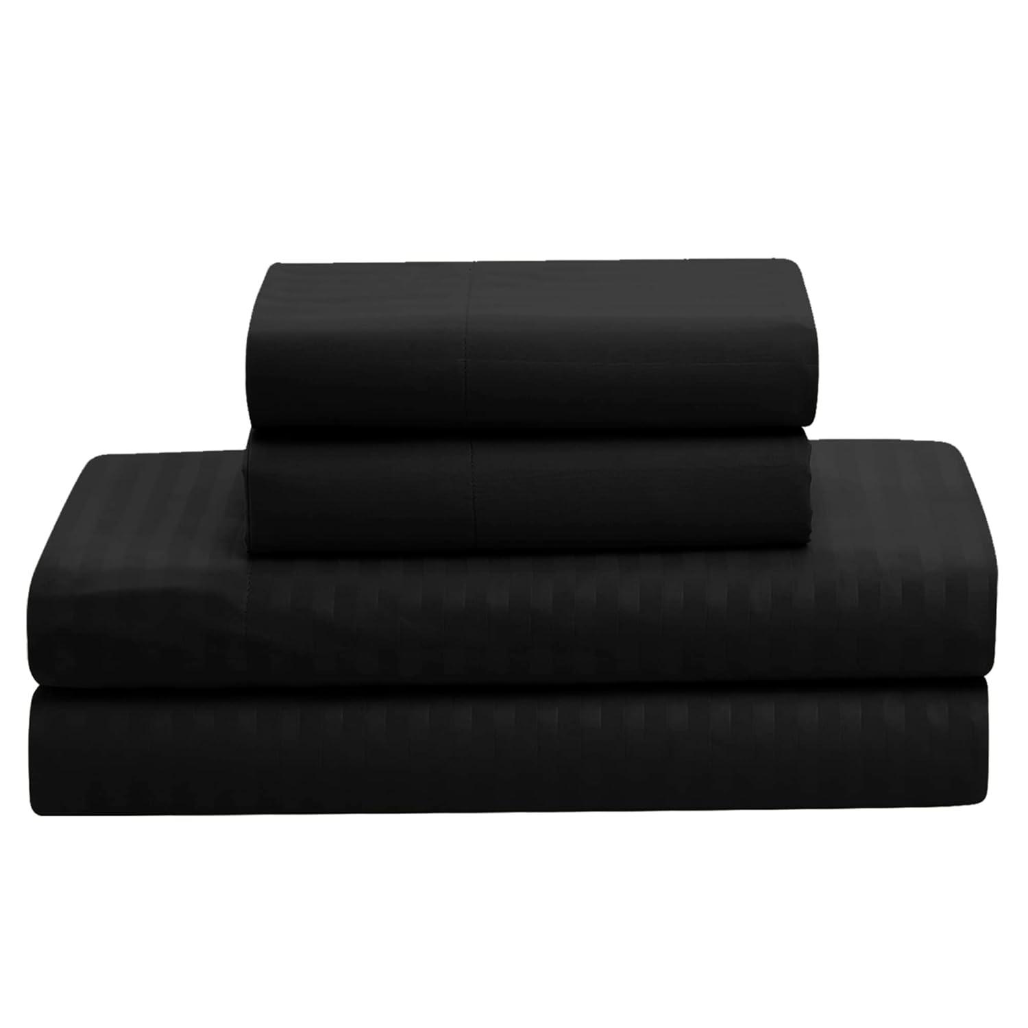 8 Piece Embossed Dobby Stripe Bed In A Bag Set - Queen, Black