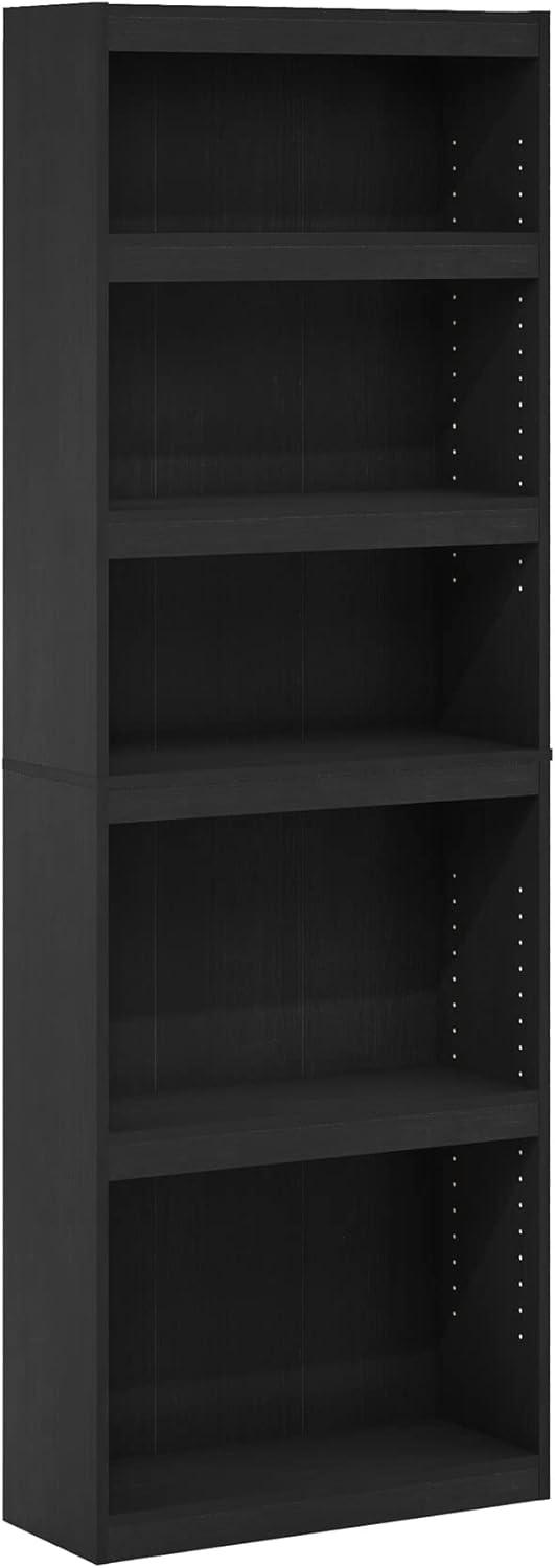 Black Adjustable 5-Tier Wood Bookcase