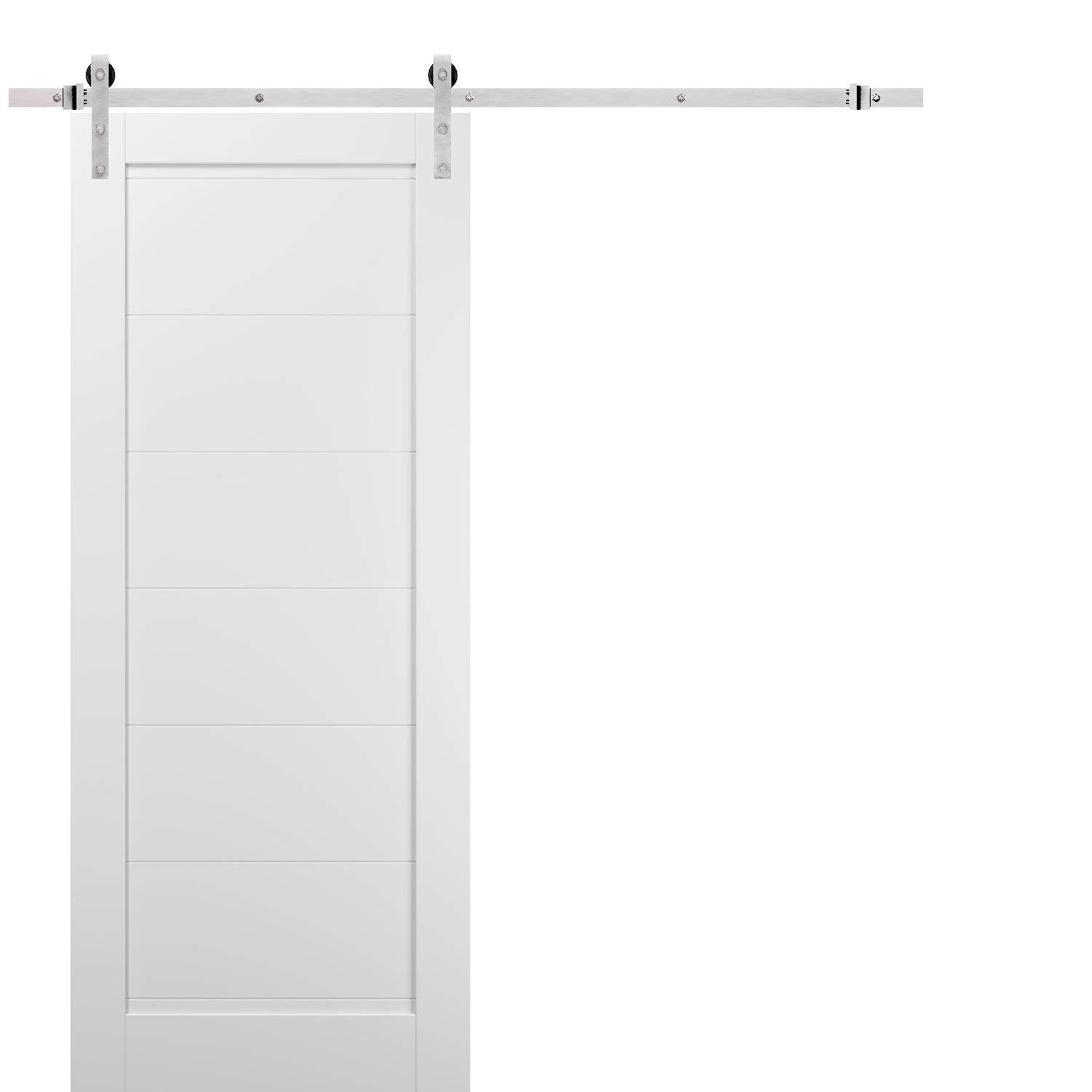 SARTODOORS Quadro Paneled Wood Barn White Door with Installation Hardware Kit