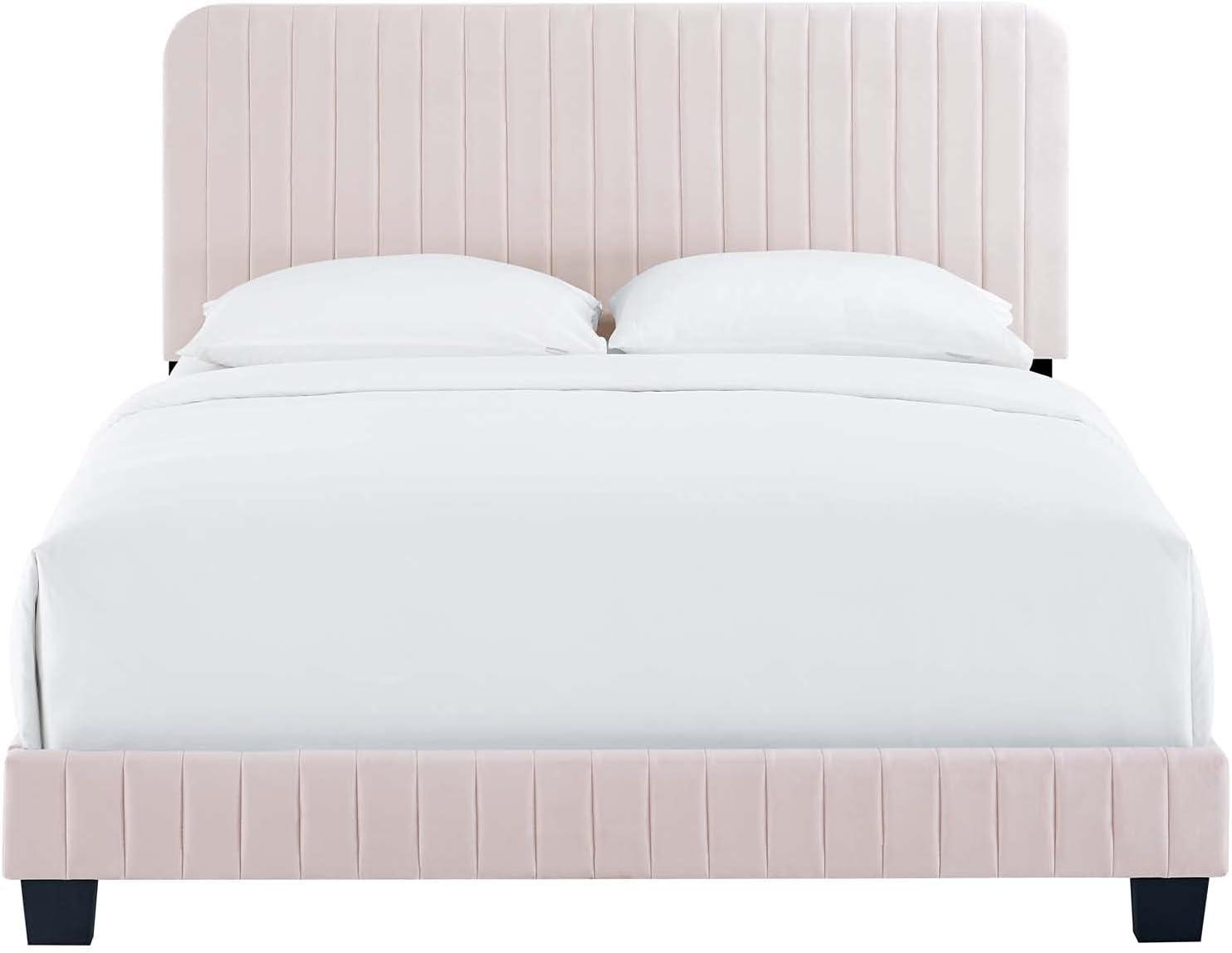 Modway Celine Channel Tufted Performance Velvet King Bed in Pink