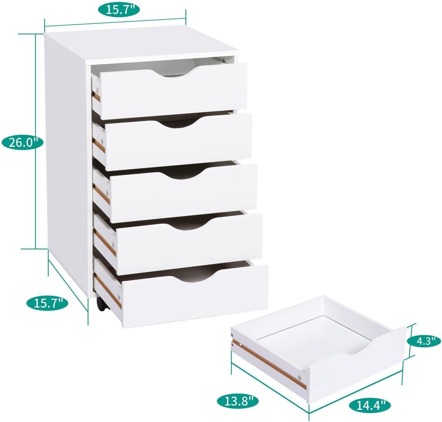 Naomi Home 5 Drawer Dresser, Tall Dressers for bedroom, Kids dresser with Wheels, Durable Storage dresser, Small Dresser for Closet, Makeup dresser with 180 lbs Capacity – White