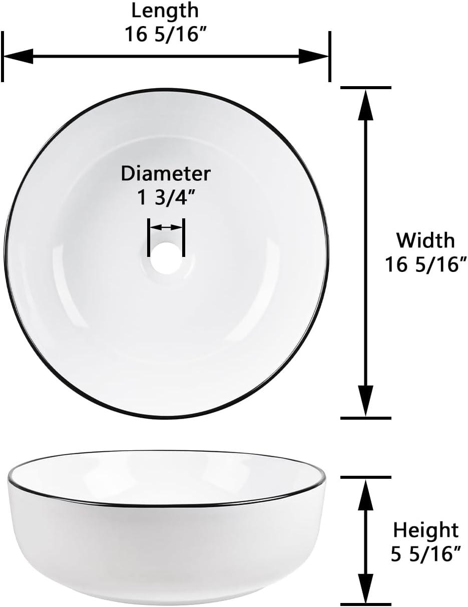 Symmetry 16'' White Ceramic Circular Vessel Bathroom Sink