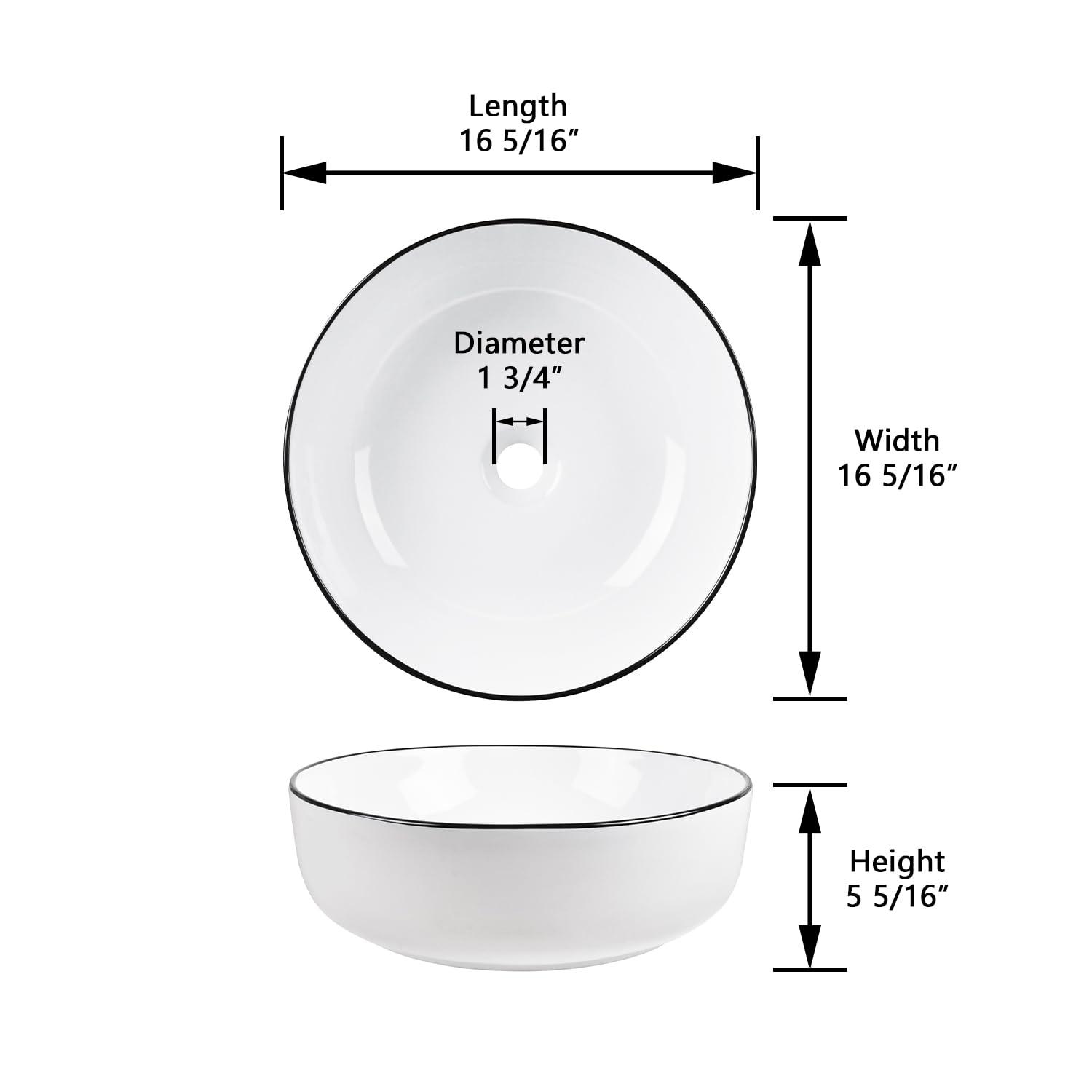 DeerValley Symmetry 16'' Circular White/Black Ceramic Vessel Bathroom Sink